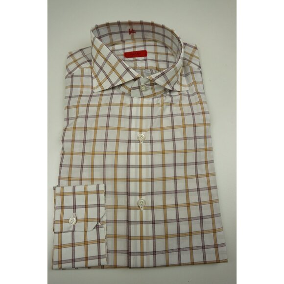 Isaia Other - Isaia White Gold Brown Big Plaid Long Sleeve Cotton Dress Shirt 15.5/39 NEW